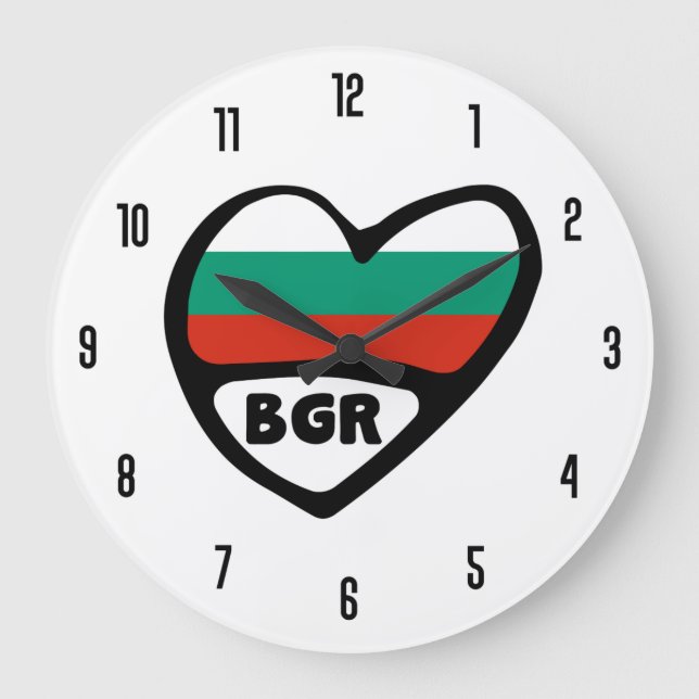 Bulgariens Land-kod BGR Flagga Heart Stor Klocka (Framsida)