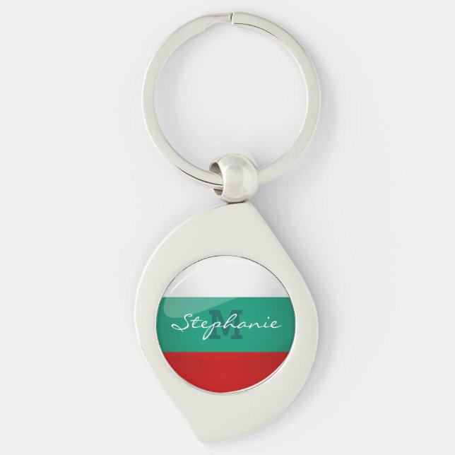 Bulgarisk flagga för glansig runda swirl silverfärgad nyckelring (Framsidan)