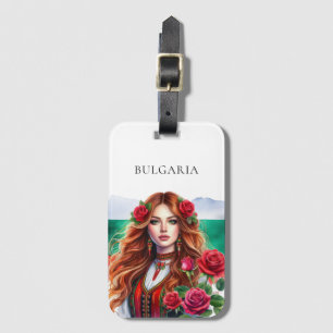 Bulgariska Flagga Tradition Folklore Woman Röd ros Bagagebricka