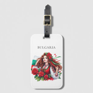 Bulgariska Flagga Tradition Folklore Woman Röd ros Bagagebricka