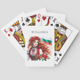 Bulgariska Flagga Tradition Folklore Woman Röd ros Casinokort