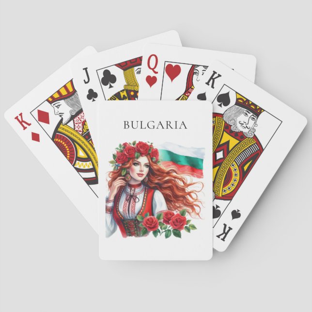 Bulgariska Flagga Tradition Folklore Woman Röd ros Casinokort (Baksidan)