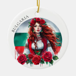 Bulgariska Flagga Tradition Folklore Woman Röd ros Julgransprydnad Keramik