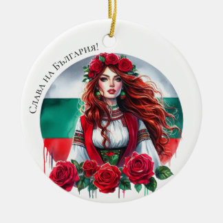 Bulgariska Flagga Tradition Folklore Woman Röd ros Julgransprydnad Keramik