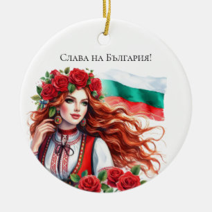 Bulgariska Flagga Tradition Folklore Woman Röd ros Julgransprydnad Keramik