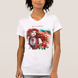 Bulgariska Flagga Tradition Folklore Woman Röd ros T Shirt