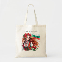 Bulgariska Flagga Tradition Folklore Woman Röd ros Tygkasse