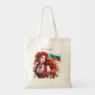 Bulgariska Flagga Tradition Folklore Woman Röd ros Tygkasse