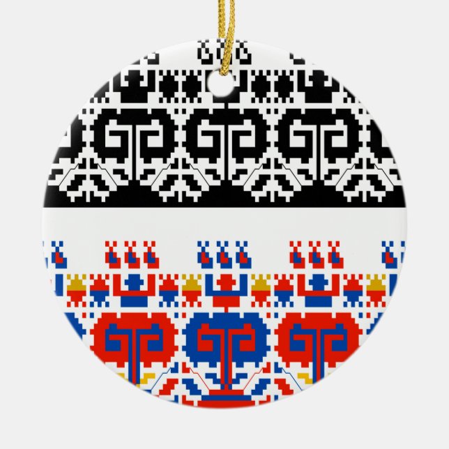 Bulgariska folkkonst mönster julgransprydnad keramik (Framsidan)