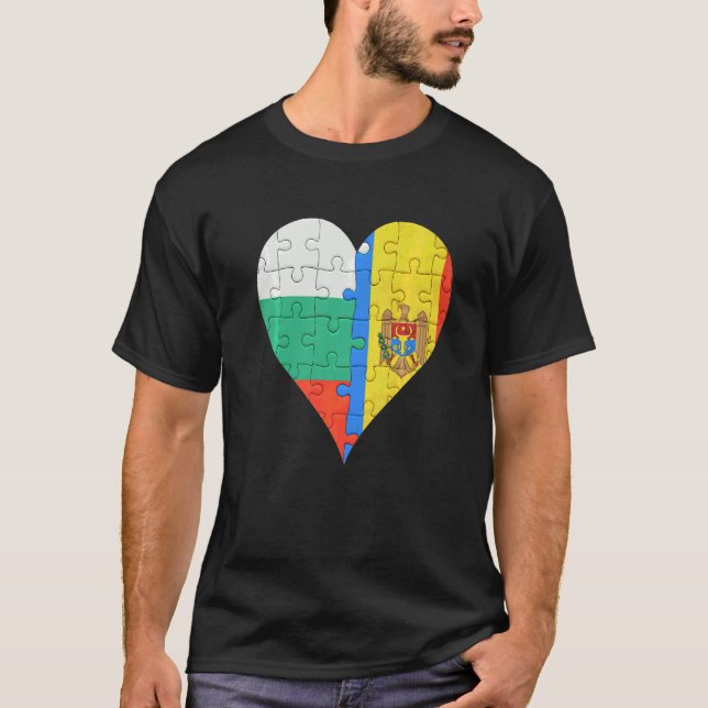Bulgariska Moldovan Flagga Heart T Shirt (Framsida)