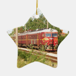 Bulgariskt passageraretåg julgransprydnad keramik