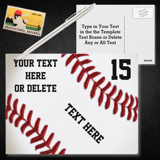 Bulkvykort för anpassningsbar med 4 textrutor vykort (Baseball Postcards. Personalized baseball invitations. Cheap, Baseball party invitations, birthday.)