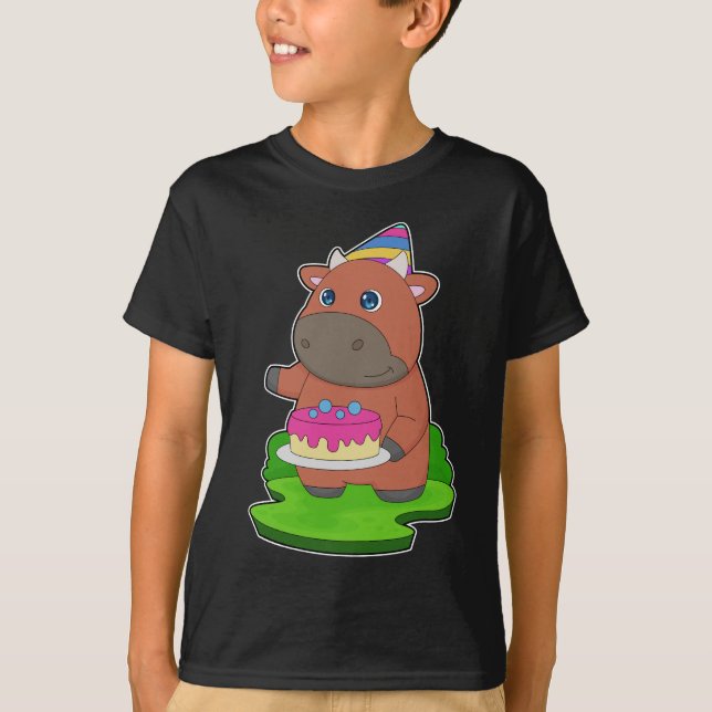Bull Birthday Cake T Shirt (Framsida)