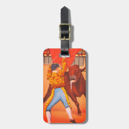 Bull Charges Mexican Matador with Red Cape, Juarez Bagagebricka