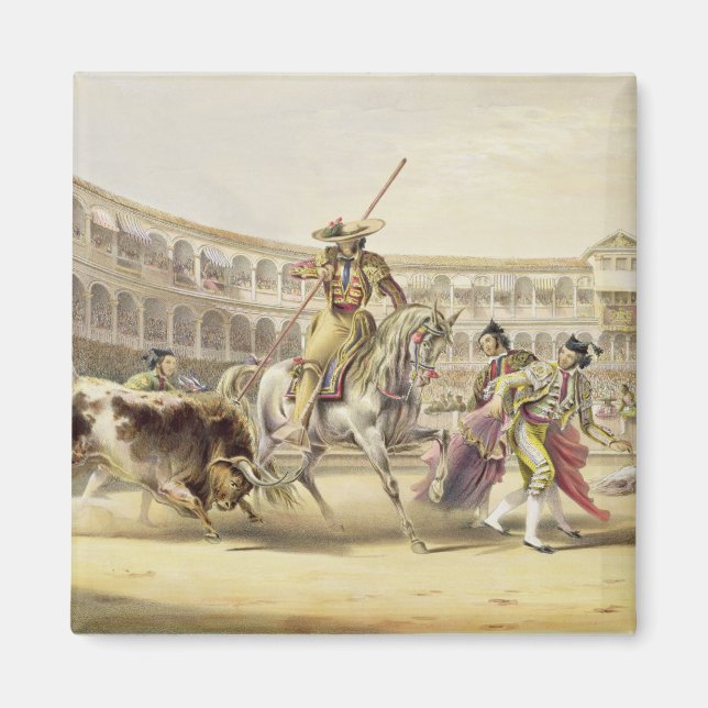 Bull Charging a Picador, 1865 (färg litho) Magnet (Framsidan)