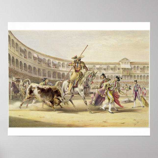 Bull Charging a Picador, 1865 (färg litho) Poster (Framsidan)