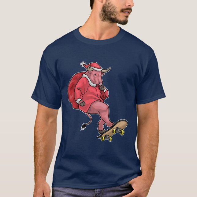 Bull Christmas Skateboard T Shirt (Framsida)