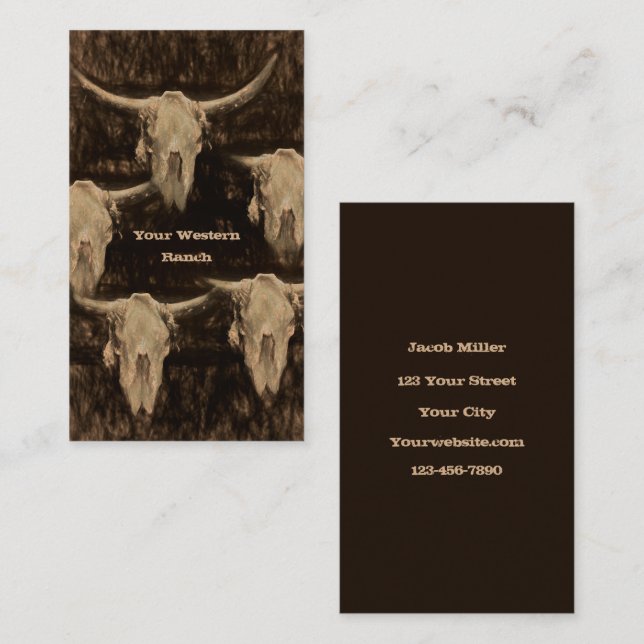 Bull Cow Skull Westerna Land Brown Sepia Rustic Visitkort (Fram/baksida)