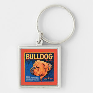 Bull Dog på en blå bakgrund Fyrkantig Silverfärgad Nyckelring