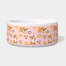 Bull Dog ThLED Mönster (Rosa) Ceramic Pet Bowl