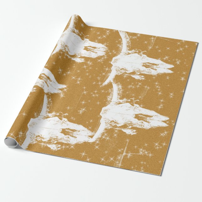 Bull Döskallar Guld White Elegant Glitter Mönster Presentpapper (Utrullad)
