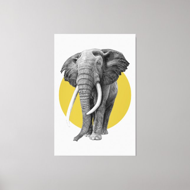 Bull elefant - Teckning i blyertspennan i guld Canvastryck (Framsida)