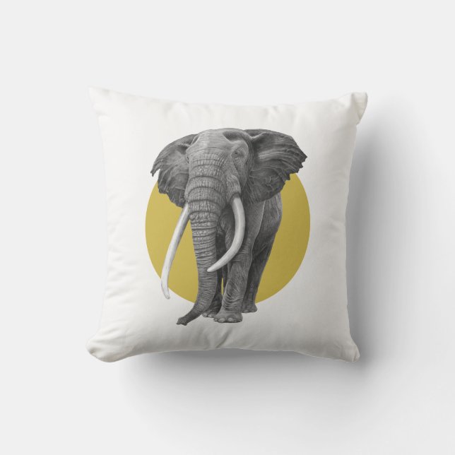 Bull elefant - Teckning i blyertspennan i guld Kudde (Framsida)