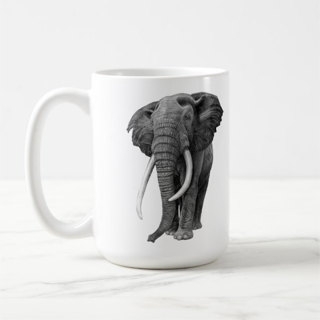 Bull elefant - Teckning i blyertspennan Kaffemugg (Vänster)