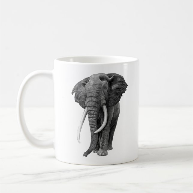 Bull elefant - Teckning i blyertspennan Kaffemugg (Vänster)