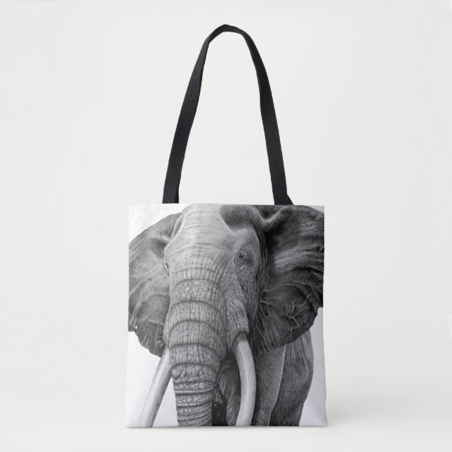 Bull elefant - Teckning i blyertspennan Tygkasse (Framsida)