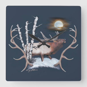 Bull Elk Bugling Fyrkantig Klocka