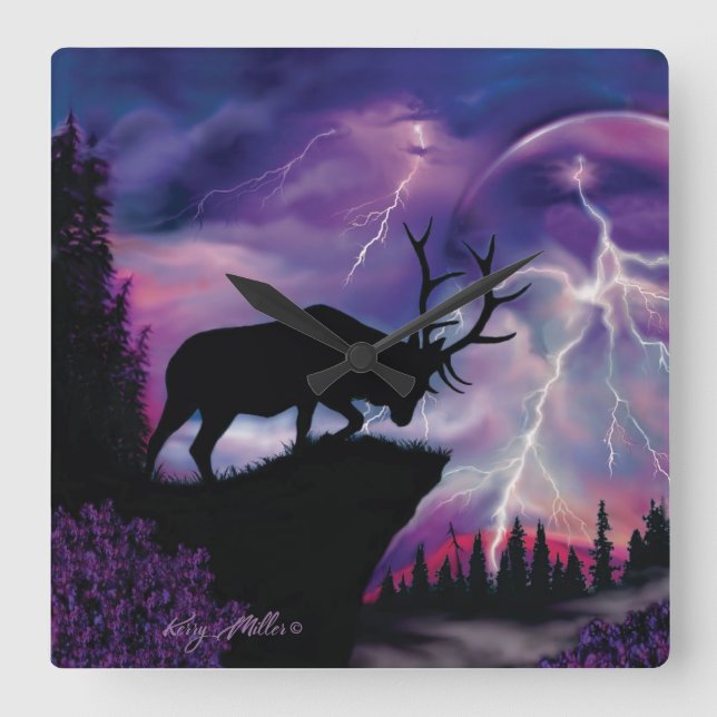 Bull Elk Fyrkantig Klocka (Framsida)