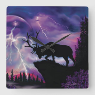 Bull Elk Fyrkantig Klocka