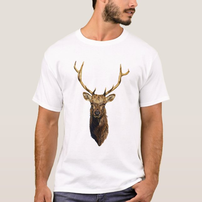 Bull Elk Head Animal nature willife art T Shirt (Framsida)