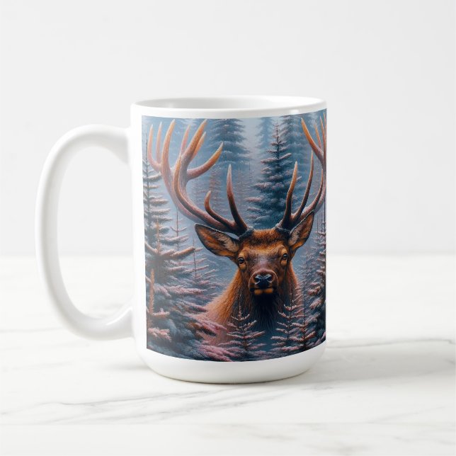 Bull Elk i Gräs Träd Kaffemugg (Vänster)