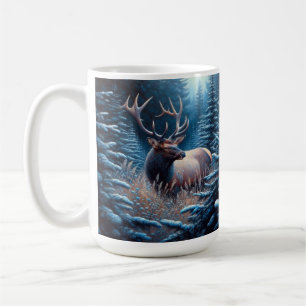 Bull Elk i Meadow med Gräs Träd Kaffemugg