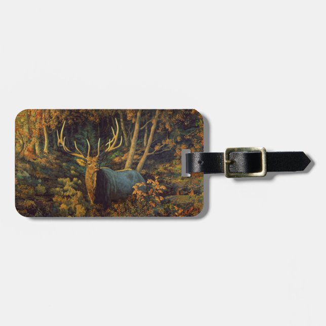 Bull Elk in Autumn Forest Bagagebricka (Horisontell Framsida)
