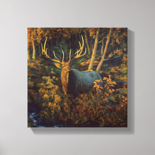 Bull Elk in Autumn Forest Canvastryck