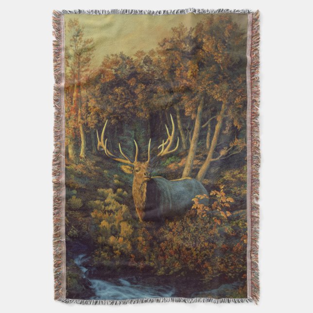 Bull Elk in Autumn Forest Filt (Framsidan Vertikal)