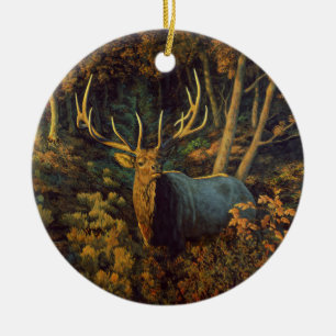 Bull Elk in Autumn Forest Julgransprydnad Keramik