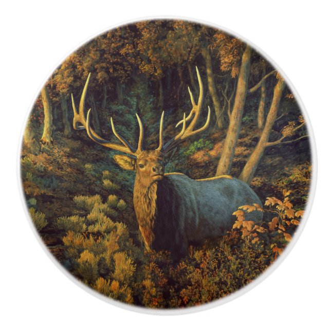 Bull Elk in Autumn Forest Knopp (Framsidan)