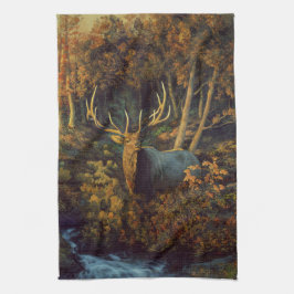Bull Elk in Autumn Forest Kökshandduk