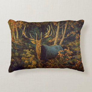 Bull Elk in Autumn Forest Prydnadskudde