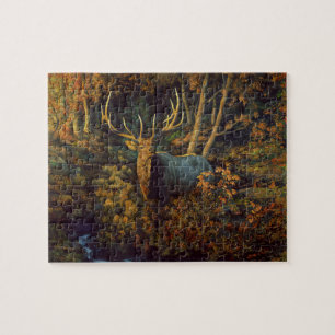Bull Elk in Autumn Forest Pussel