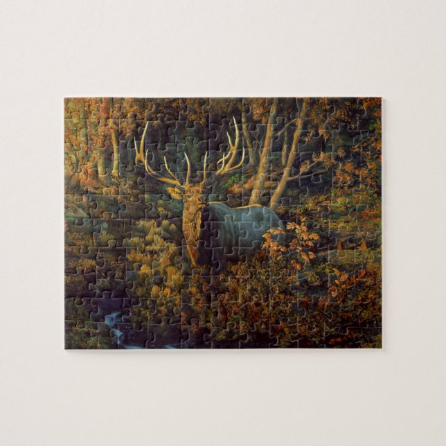 Bull Elk in Autumn Forest Pussel (Horisontell)