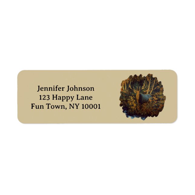 Bull Elk in Autumn Forest Returadress Etikett (Framsidan)