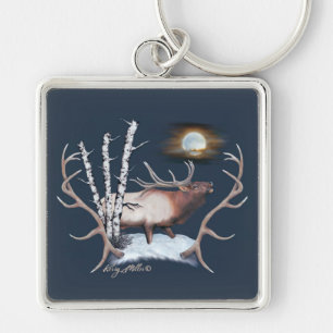 Bull Elk Keychain Fyrkantig Silverfärgad Nyckelring