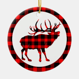 Bull Elk Large Game Plaid Ceramic Ornamic Julgransprydnad Keramik