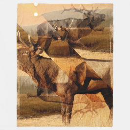 Bull Elk Sunrise Collage Fleecefilt
