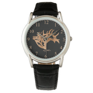Bull Elk Wood Silhouette Armbandsur